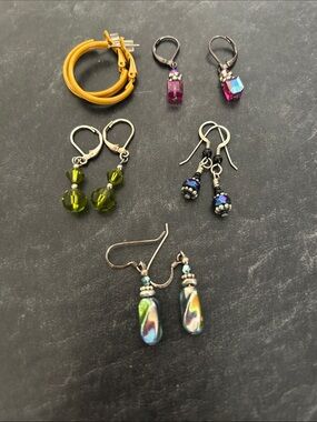 Assorted Women’s Earrings - Olive Green, Pink, Yellow & Iridescent Set